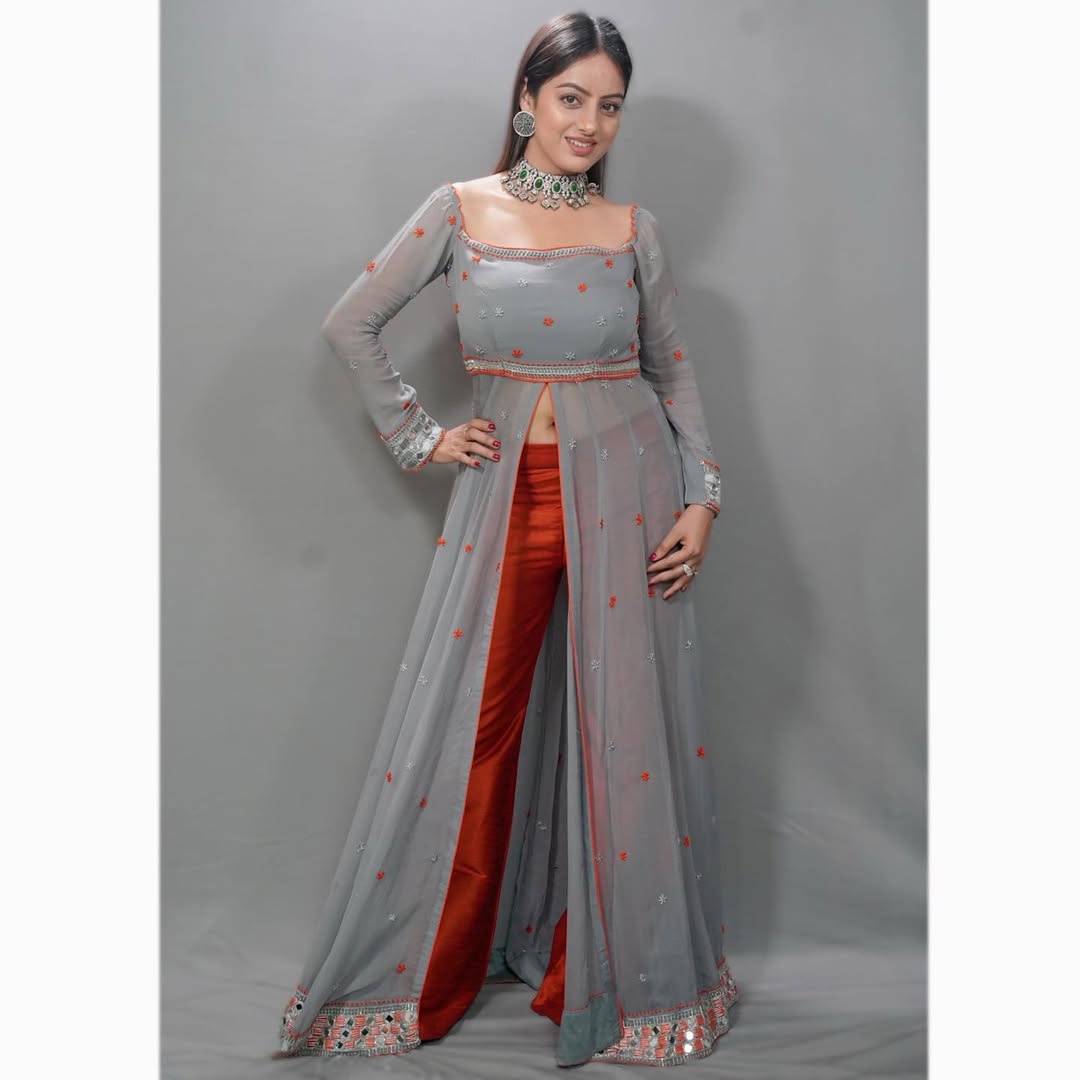 High Demanding Beautiful Grey colored Embrodeiry top and bottom set