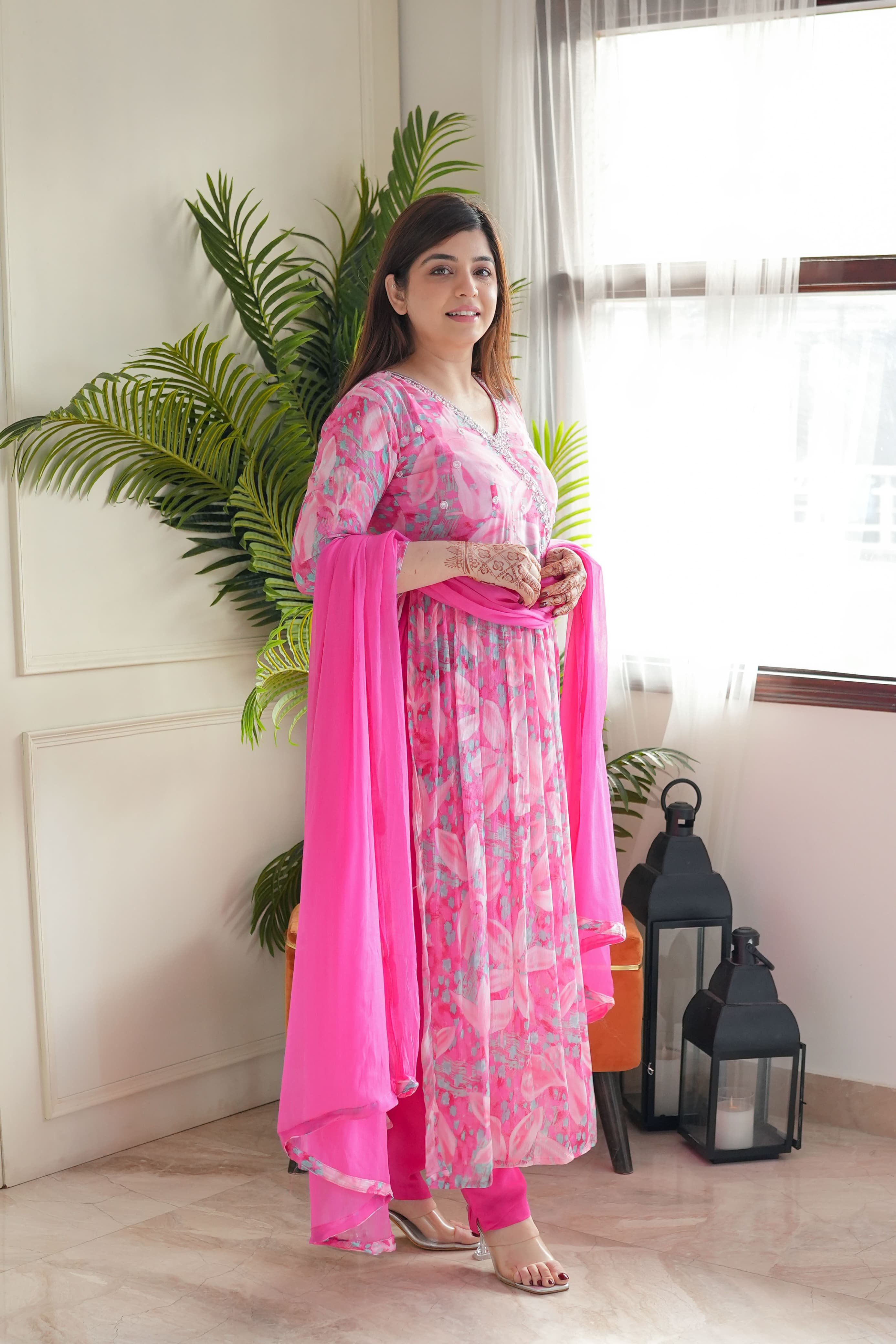 Beautiful  CHINON Embroidered Straight Kurta with pant and dupatta sets