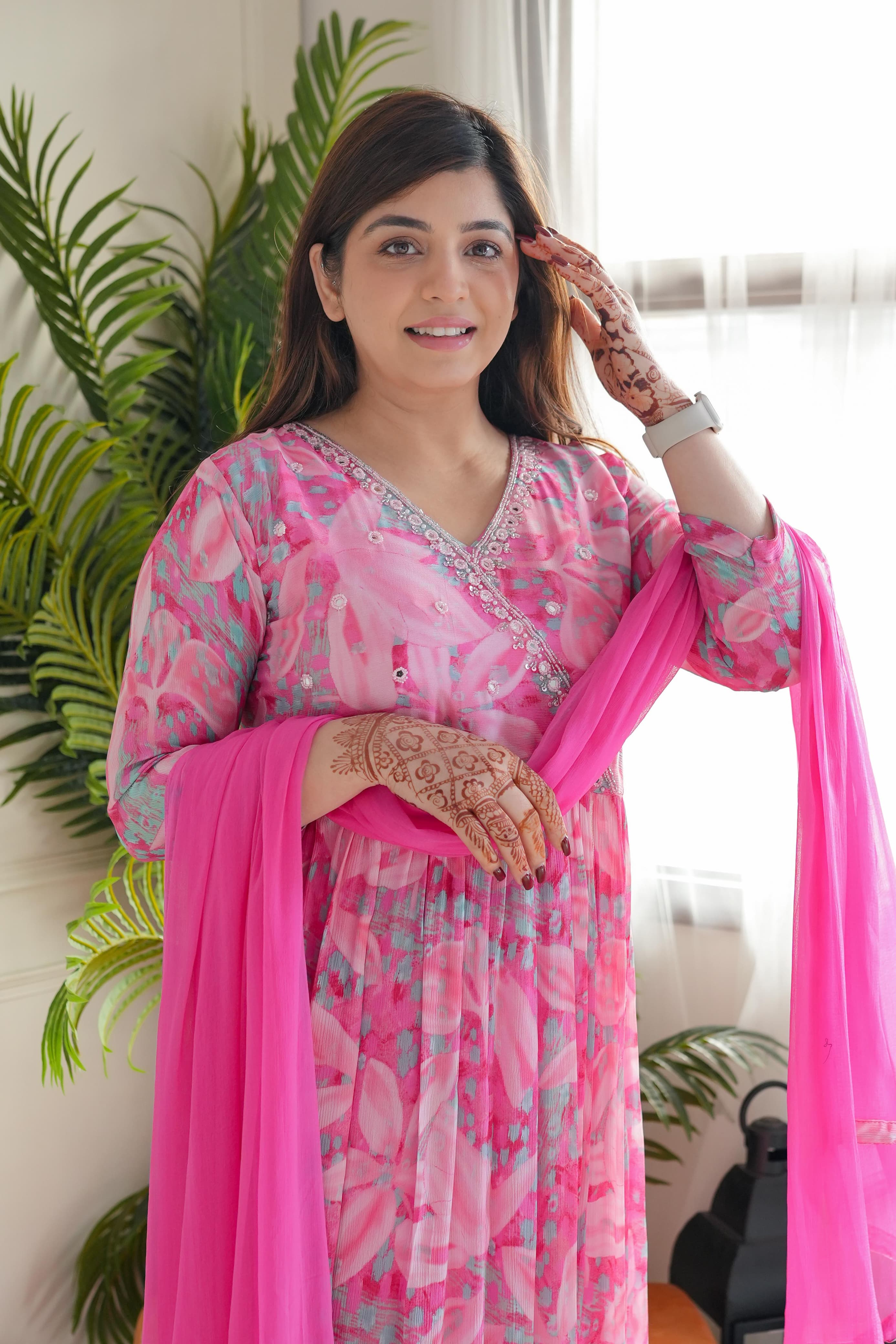 Beautiful  CHINON Embroidered Straight Kurta with pant and dupatta sets