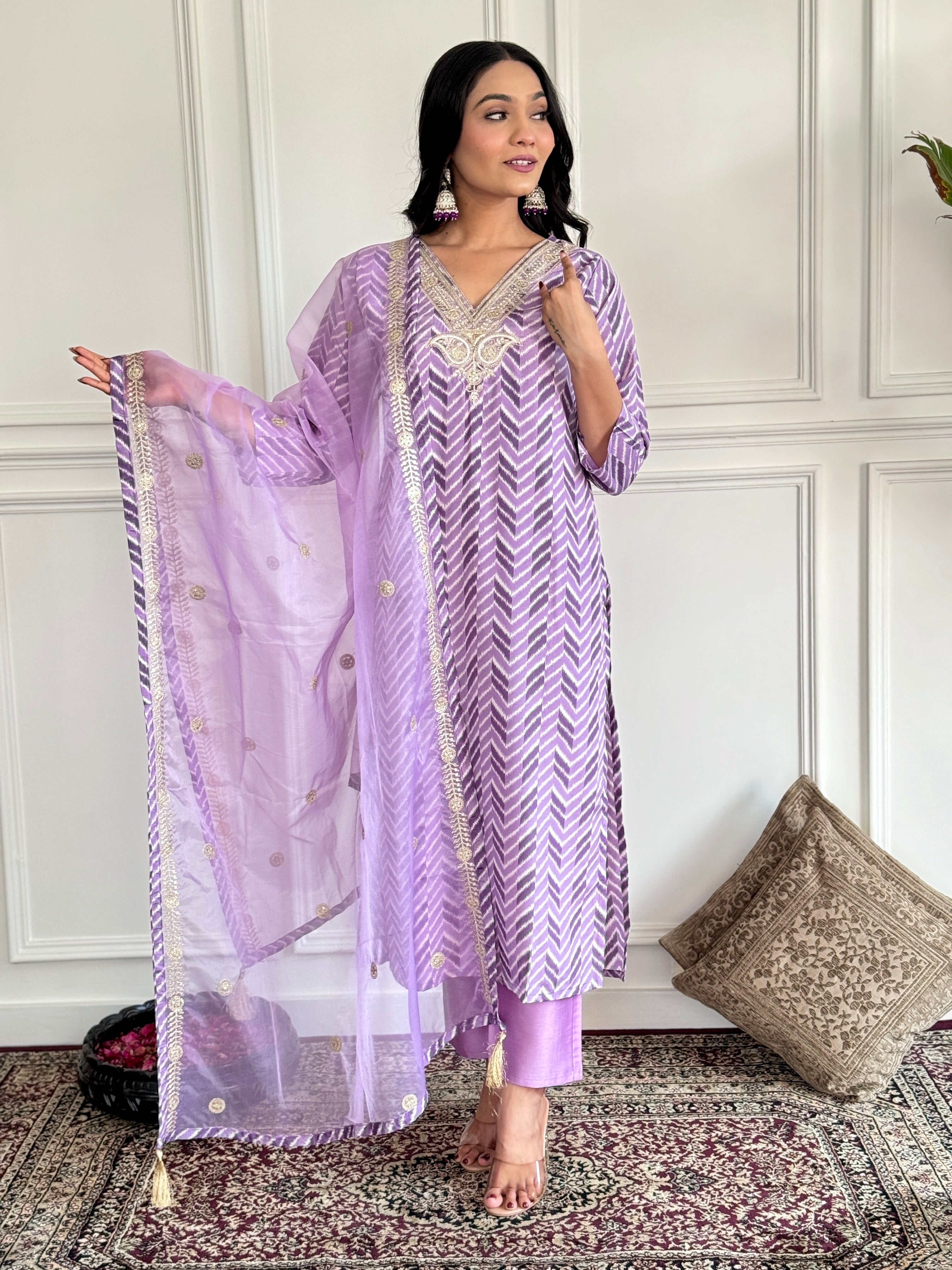 Beautiful FRENCH CREPE Embroidered Straight Kurta with pant and dupatta sets