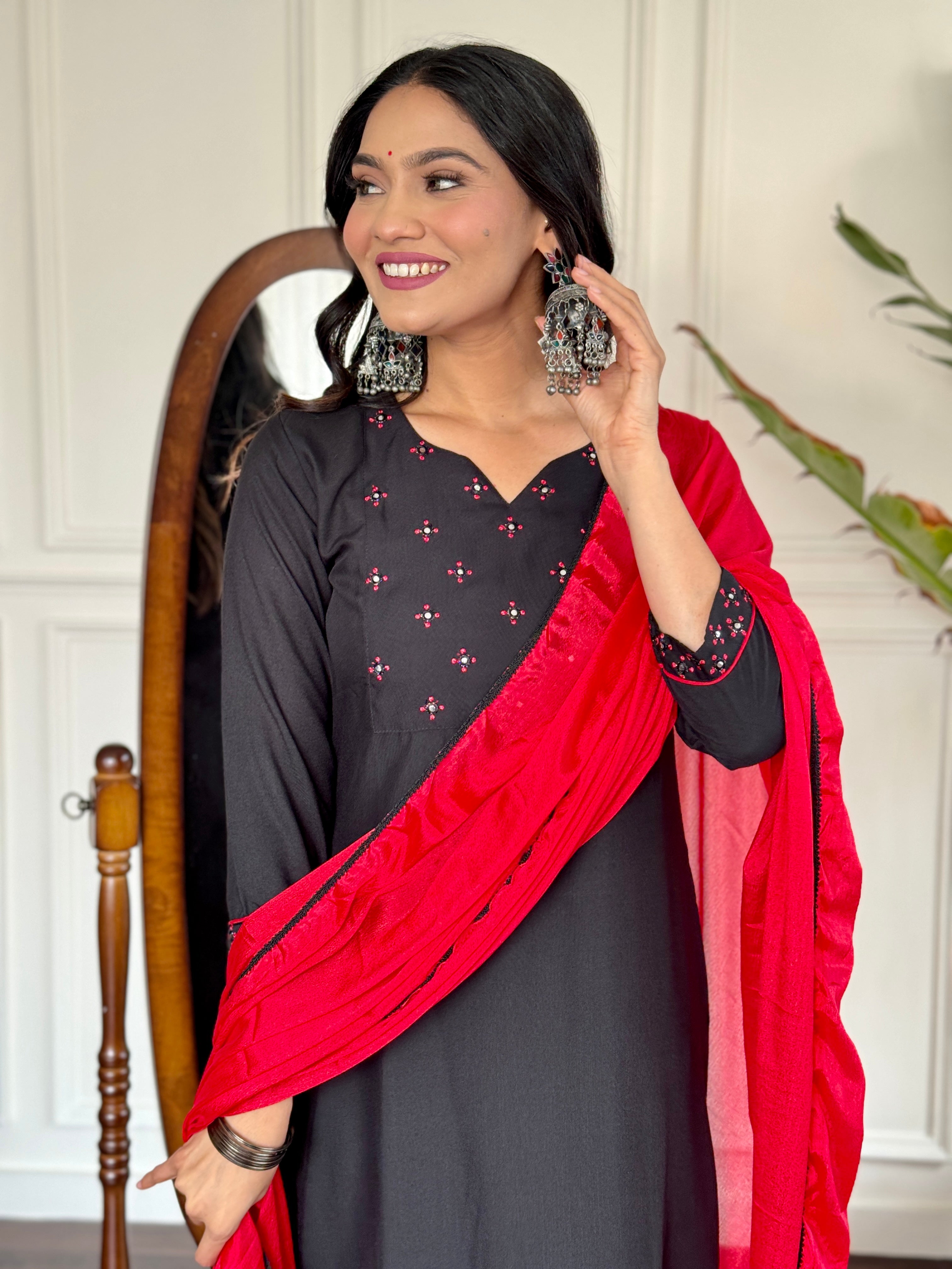 Beautiful  CHANDERI SILK Embroidered Straight Kurta with pant and dupatta sets