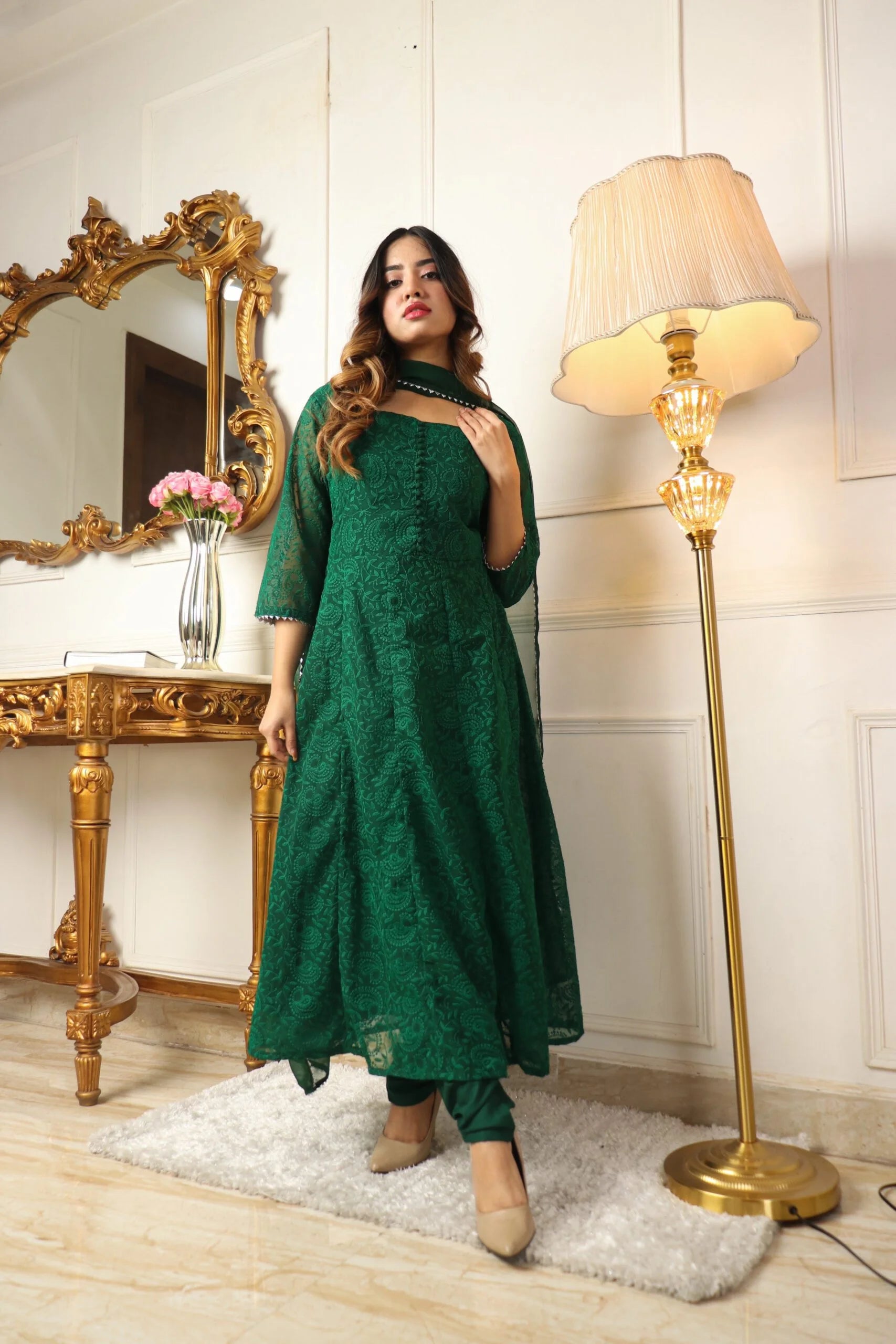 WOMEN PAISLEY EMBROIDERED KURTA WITH CHURIDAR & WITH DUPATTA