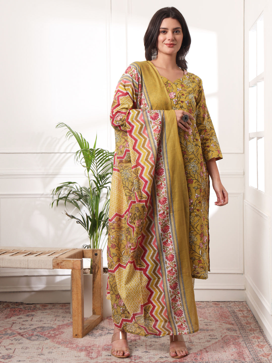 Women Cotton Blend Kurta Palazzo Set