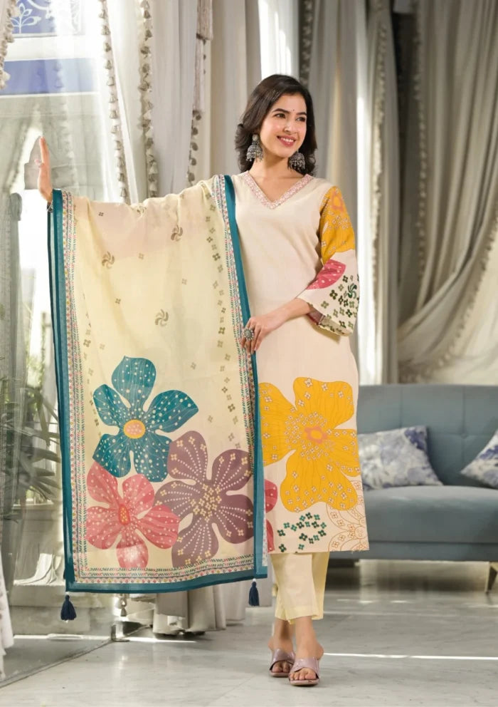 Women Floral Print Straight Kurta Set with Dupatta