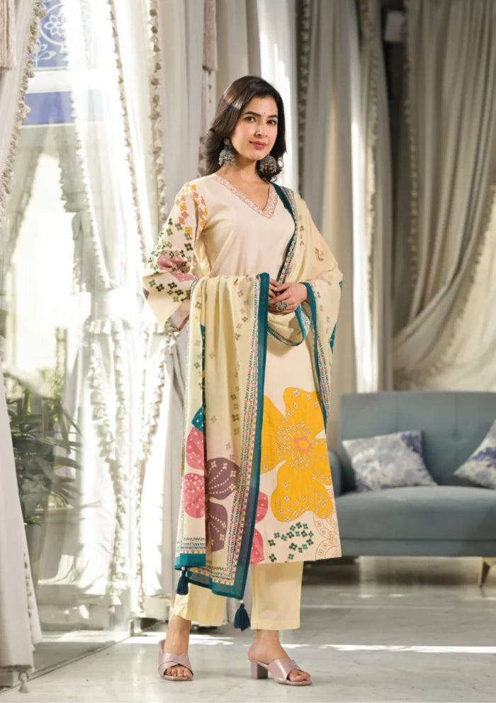 Women Floral Print Straight Kurta Set with Dupatta