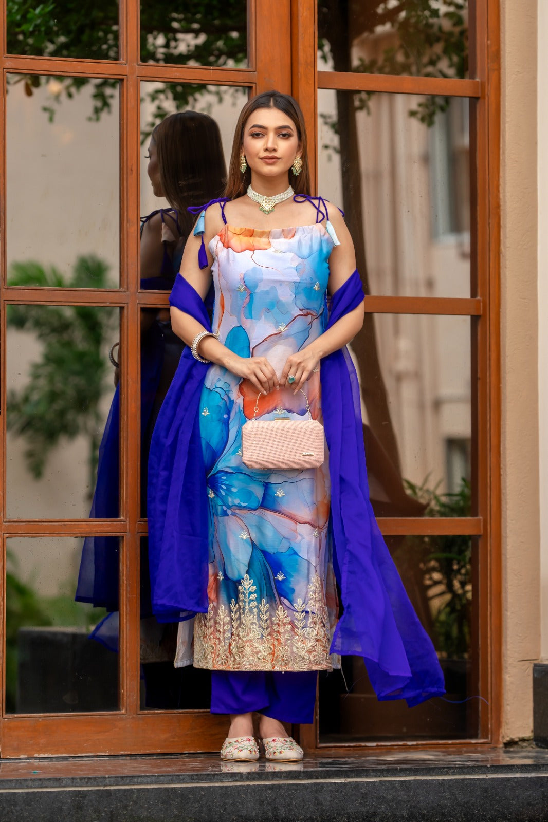 Royal Blue Color Embroidered Work Kurta With Trousers & Dupatta