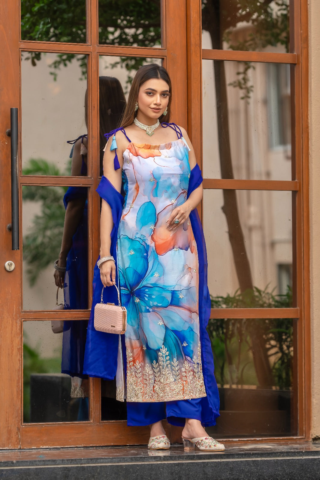 Royal Blue Color Embroidered Work Kurta With Trousers & Dupatta