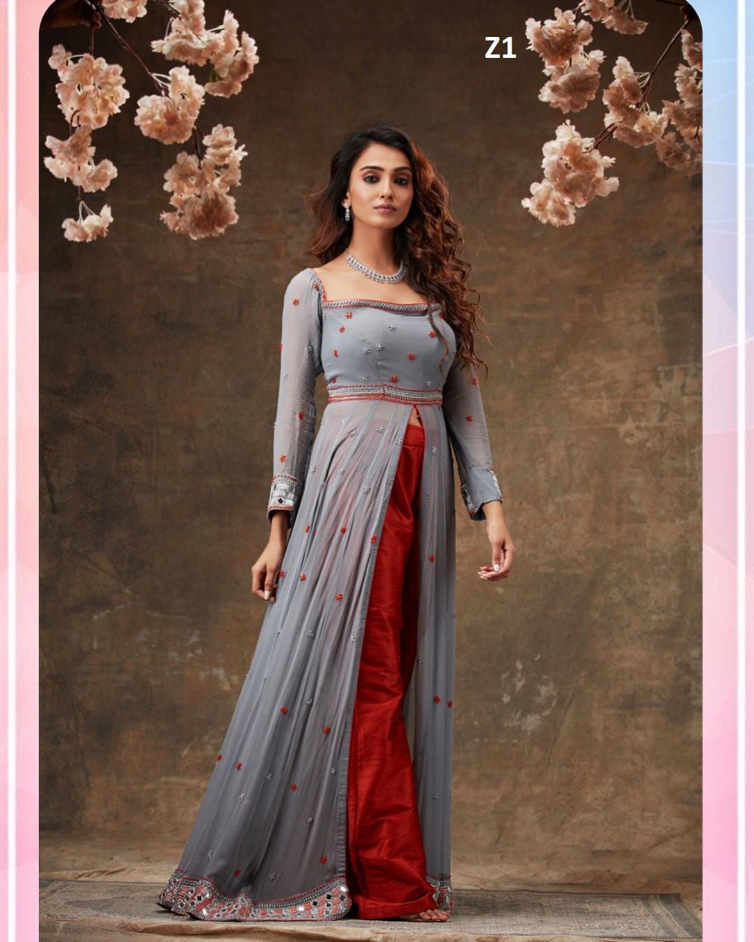 High Demanding Beautiful Grey colored Embrodeiry top and bottom set