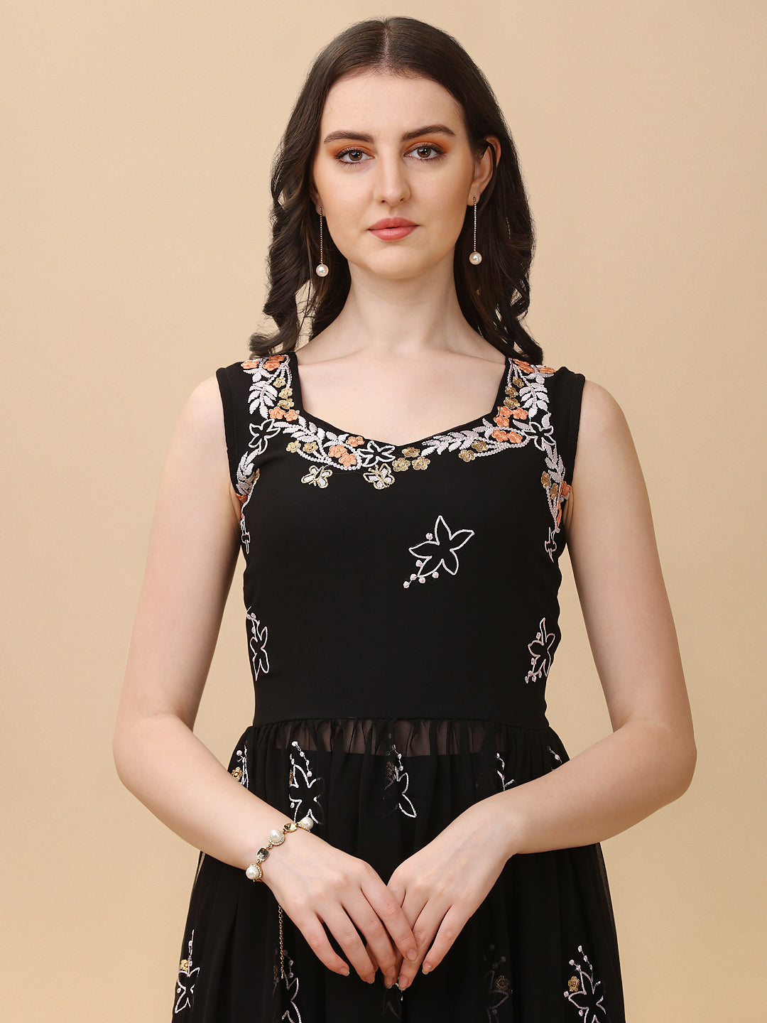 Hot Demanding Black Colored Embrodeiry Top And Bottom Set