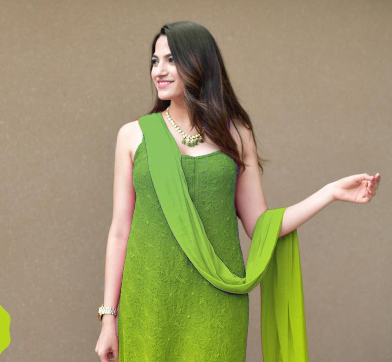 BEAUTIFUL GREEN COLORED  EMBROIDERY WORKED KURTA SET WITH