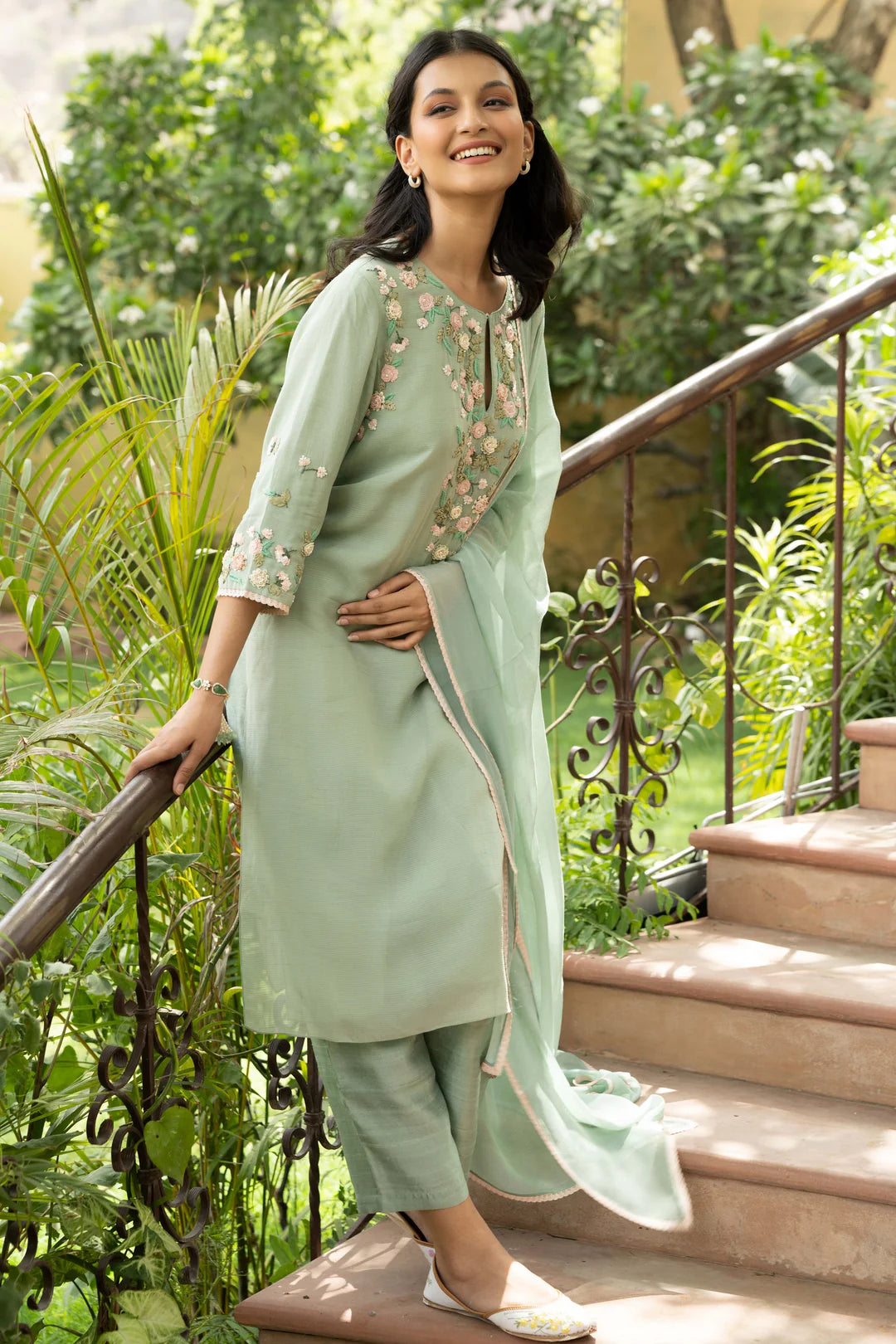 Green Dutch Straight Kurta Set